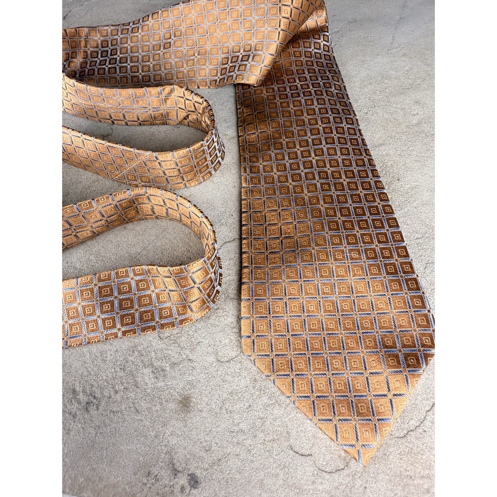 Joseph & Feiss International 100% Silk Men's Necktie Copper Geometric Shapes